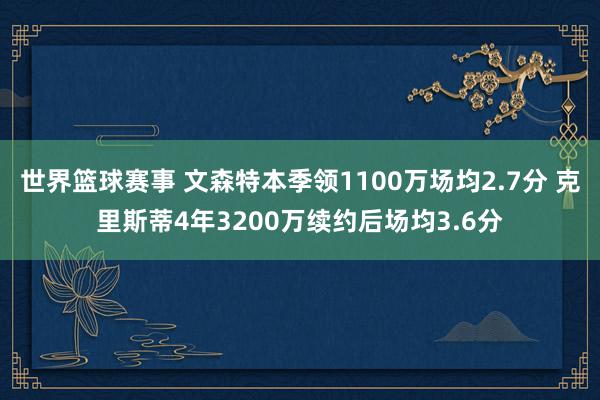 世界篮球赛事 文森特本季领1100万场均2.7分 克里斯蒂4年3200万续约后场均3.6分