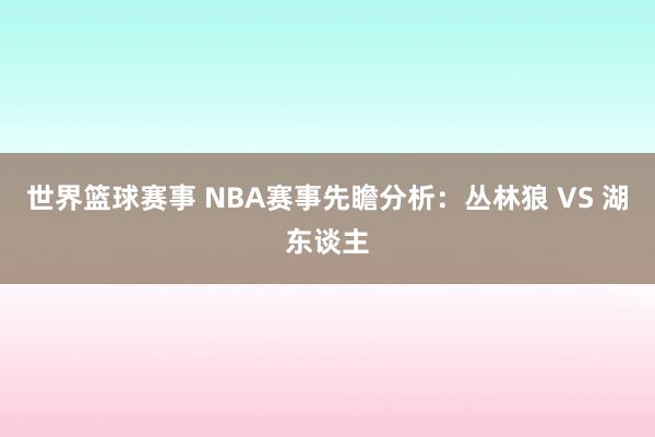 世界篮球赛事 NBA赛事先瞻分析：丛林狼 VS 湖东谈主