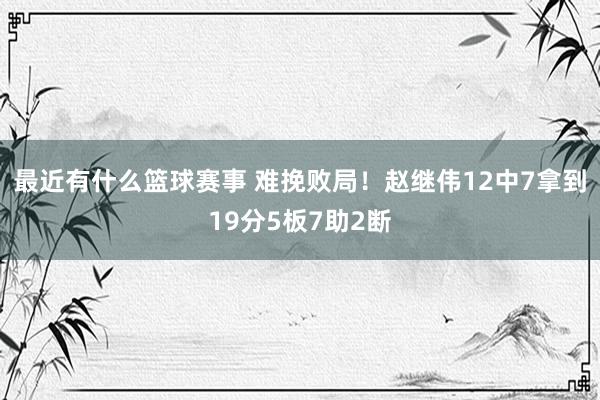 最近有什么篮球赛事 难挽败局！赵继伟12中7拿到19分5板7助2断